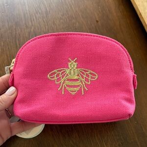 Spartina NWT Pink Pouch with Gold Bee Embroidery